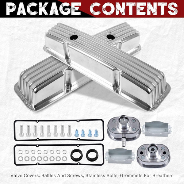 Polished Aluminum Tall Valve Covers for Chevy SBC 283 302 305 327 350 400 1958-1986
