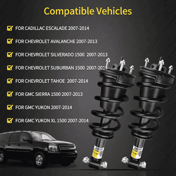 Front&Rear Magnetic Ride Air Shock Struts Assembly for Cadillac Escalade Tahoe Yukon 2007-2014 compatible vehicles chart.