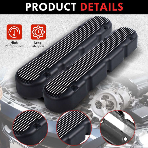 Aluminum Finned Valve Covers for Chevy Small Block SB V8 293 325 376 427,Valve Covers w/Coil Mounts and Covers- Black LS1 LS2 LS3 LS6 LS7