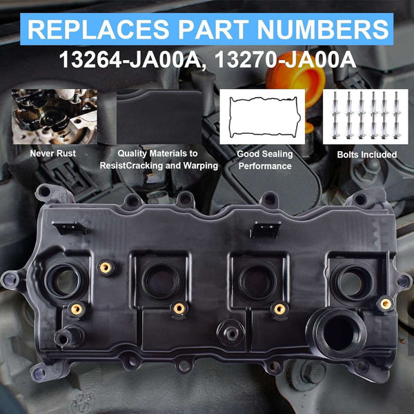 Engine Valve Cover with Gasket Bolts & Oil Cap Compatible with 2007-2012 for Nissan Altima Sentra SE-R 2.5L Replace# 13264-JA00A 13270-JA00A
