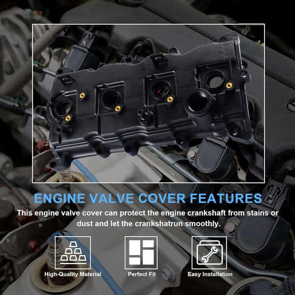 Engine Valve Cover with Gasket Bolts & Oil Cap Compatible with 2007-2012 for Nissan Altima Sentra SE-R 2.5L Replace# 13264-JA00A 13270-JA00A